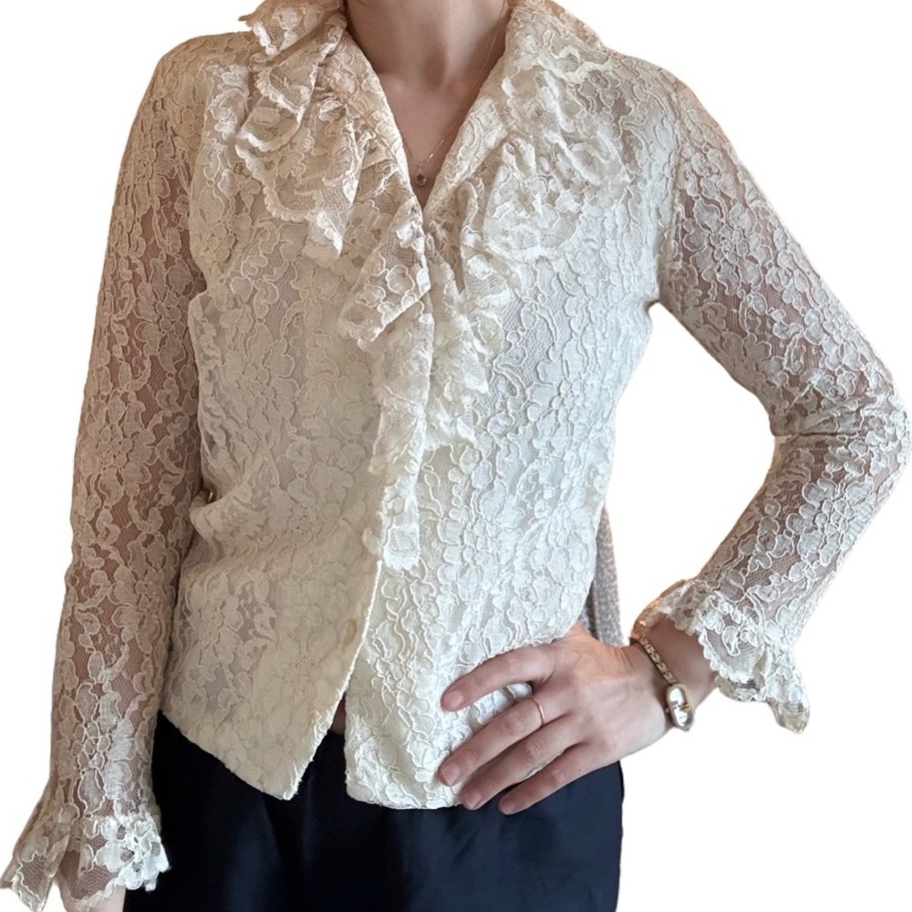 Vintage 60s Elegant Cream Lace Blouse